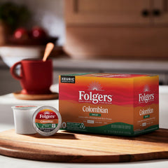 Six 10-count boxes of Folgers showing 60 pods for bulk convenience