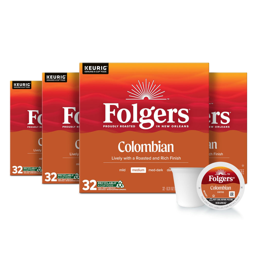 Folgers Colombian front box showing packaging and bulk count benefit