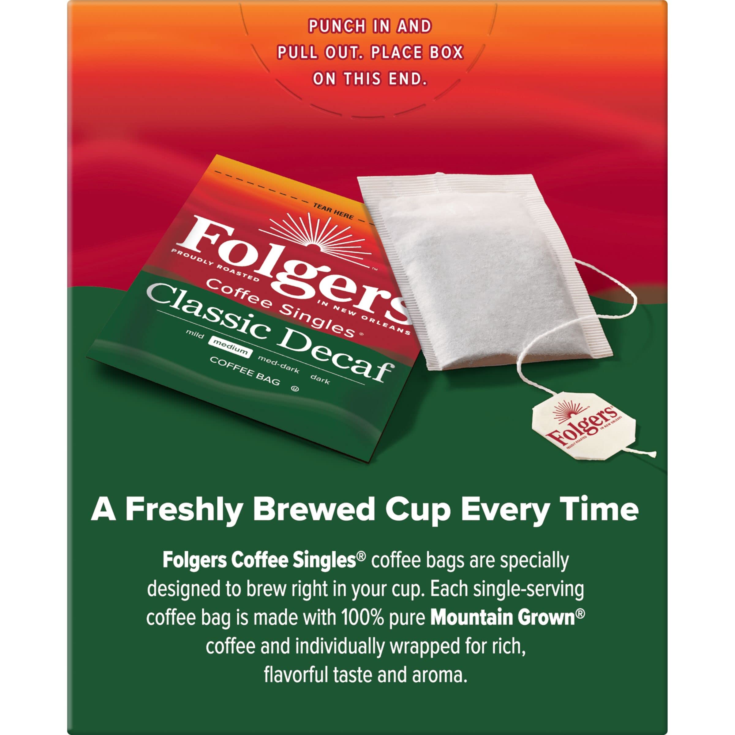 Folgers open box with multiple sealed bags for easy storage