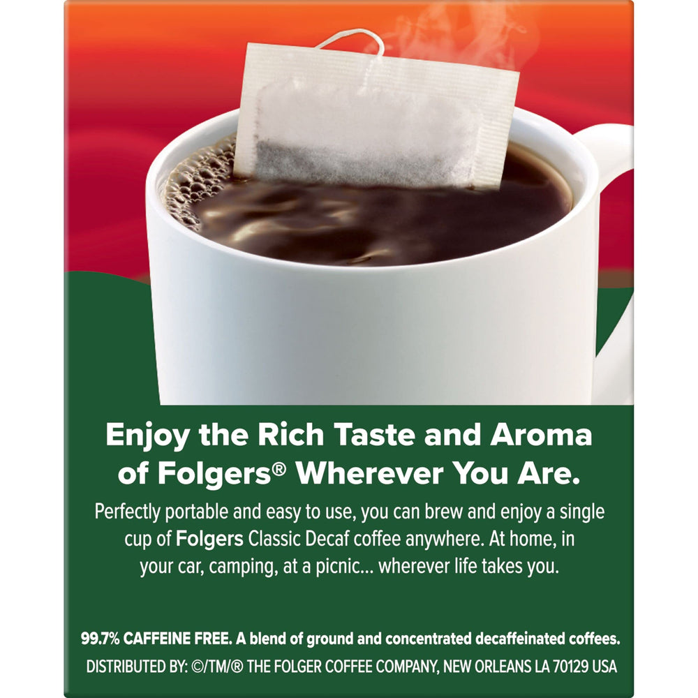 Folgers single bag beside a teaspoon showing portion control benefit