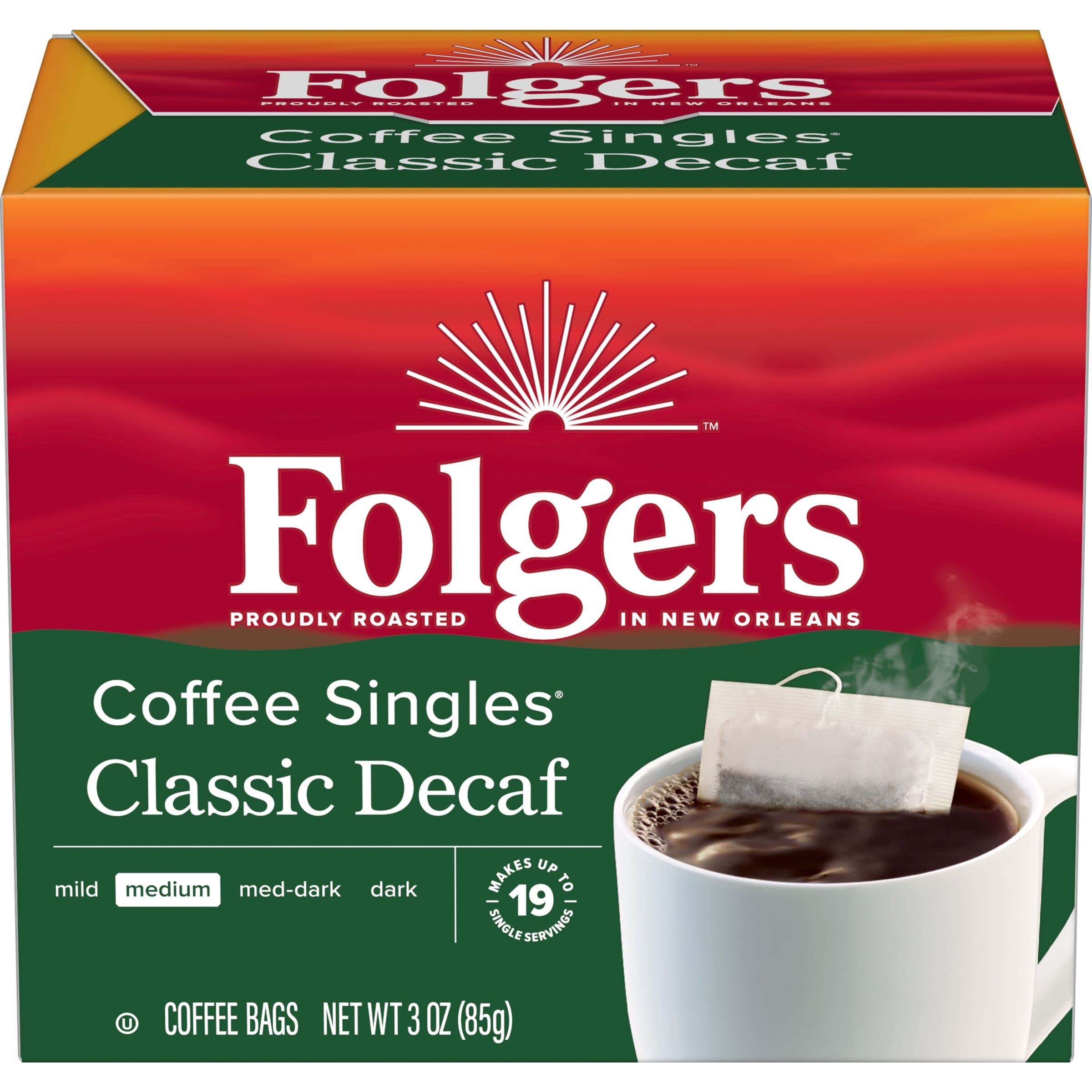 Folgers close-up of a single sealed coffee bag highlighting freshness