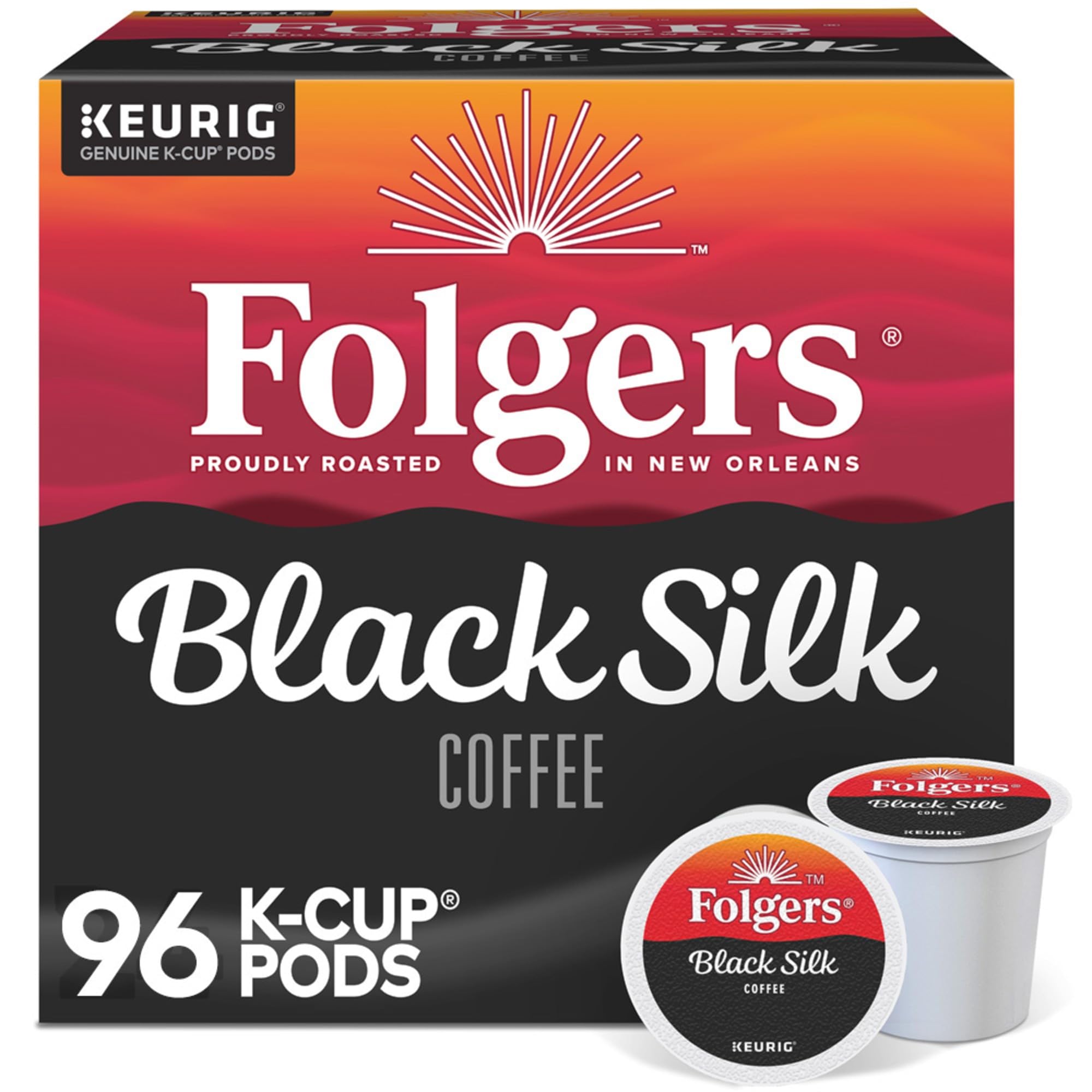 Folgers front packaging showing case of 4 packs and bold branding for reliable supply