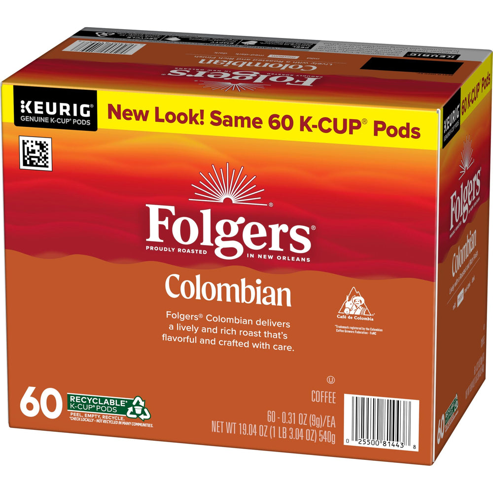 Folgers coffee poured from pod into cup showing medium-roast color and aroma