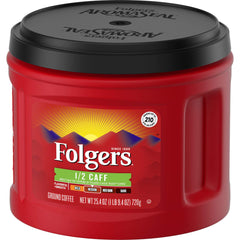 Folgers Half Caff scoop measuring grounds to ensure balanced brewing
