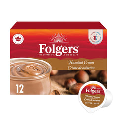 Folgers Hazelnut Cream front packaging showing brand and pod count, clear convenience
