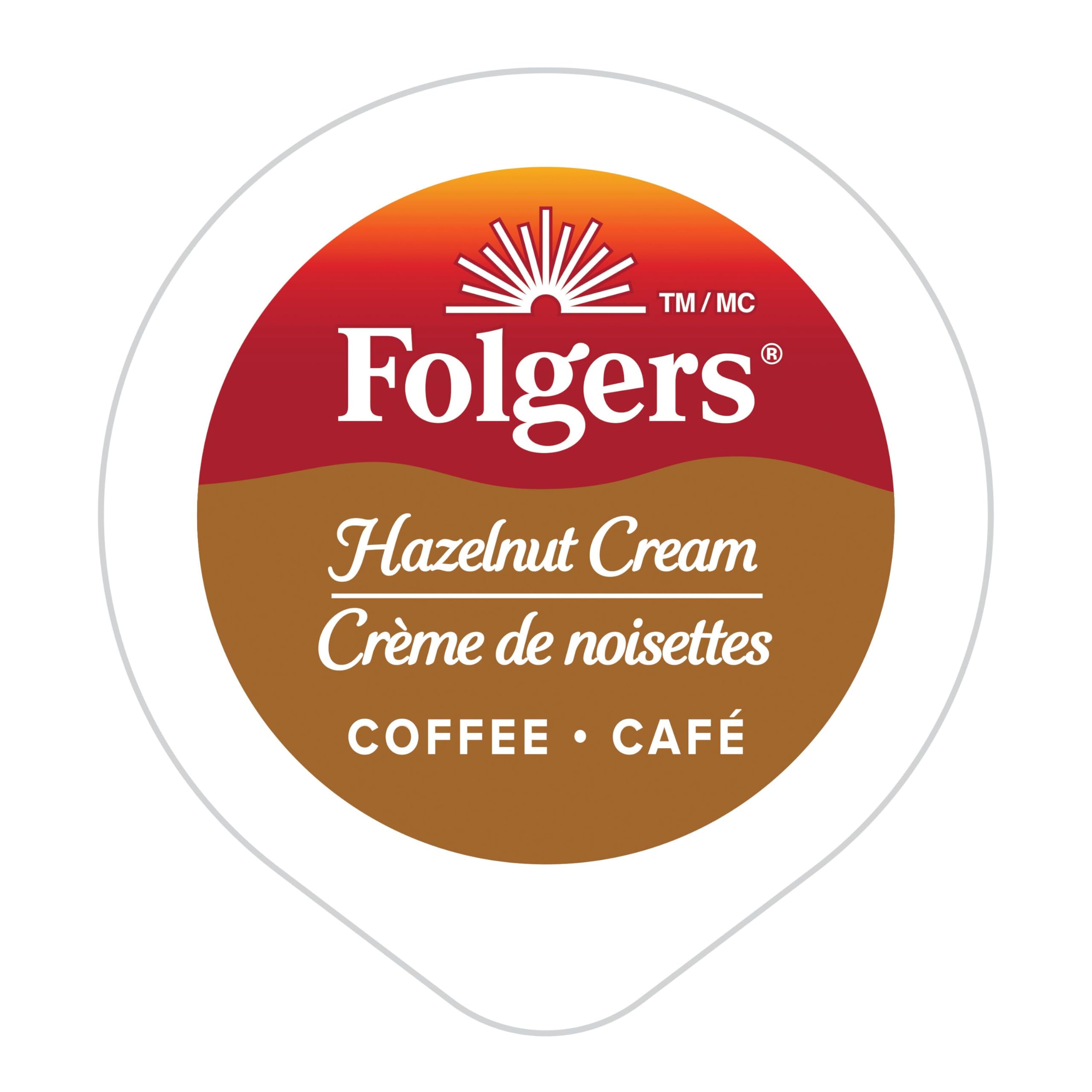 Top view of a Folgers Hazelnut Cream K-Cup pod ready to brew, easy single-serve use