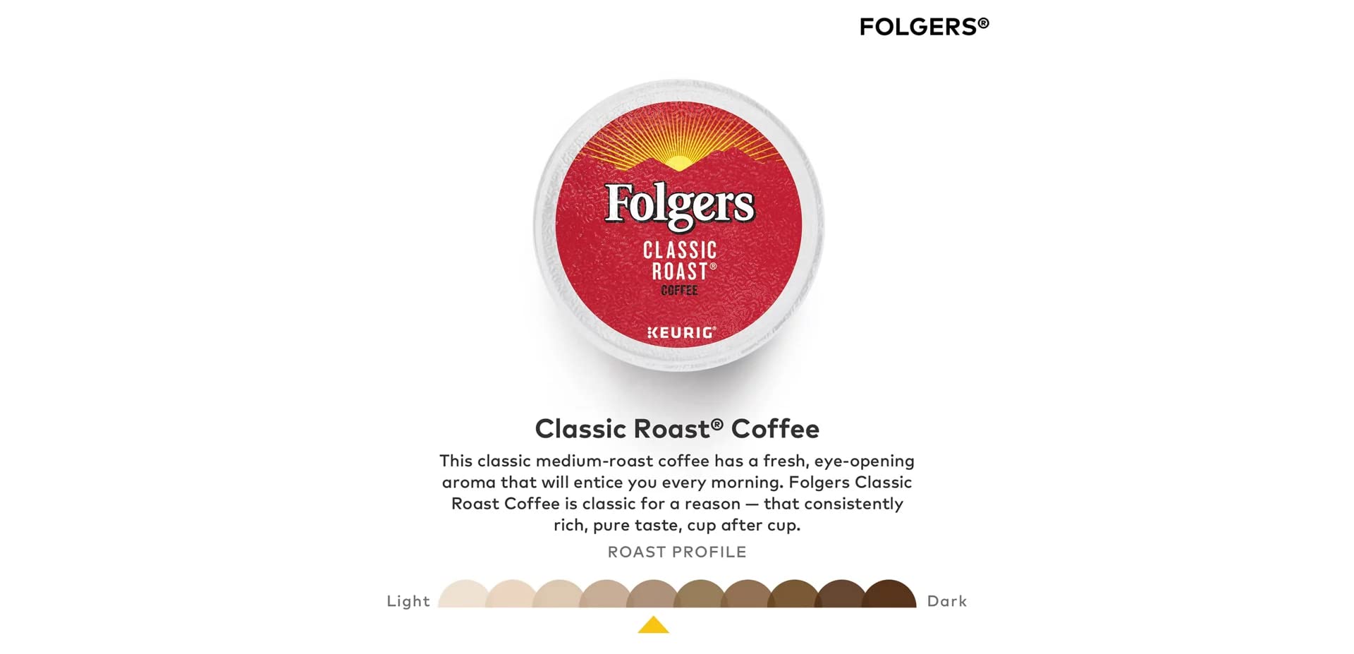 Folgers K-Cup pod top view displaying label and easy-insert design