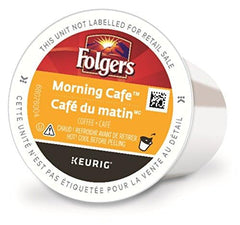 Freshly brewed Folgers coffee cup from Morning Café pod illustrating smooth, mild cup