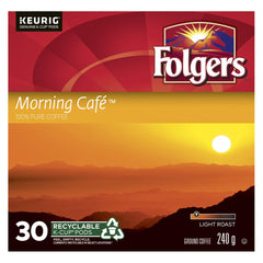 Row of Folgers Morning Café pods showing portioned servings for quick single-cup use