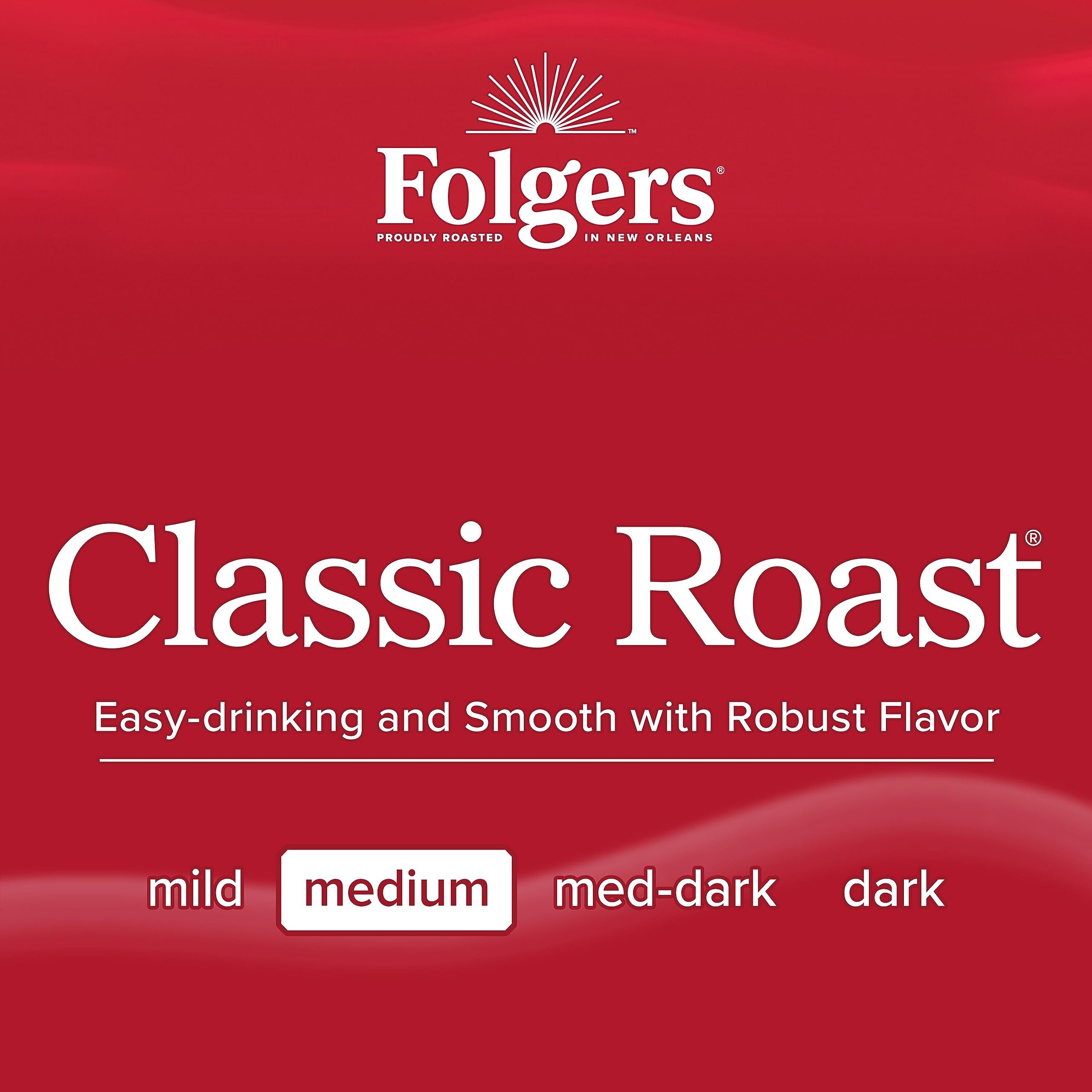 Folgers open box stacked pods demonstrating organized storage and refill ease