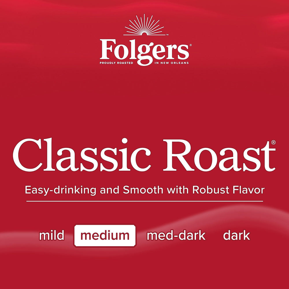 Folgers open box stacked pods demonstrating organized storage and refill ease