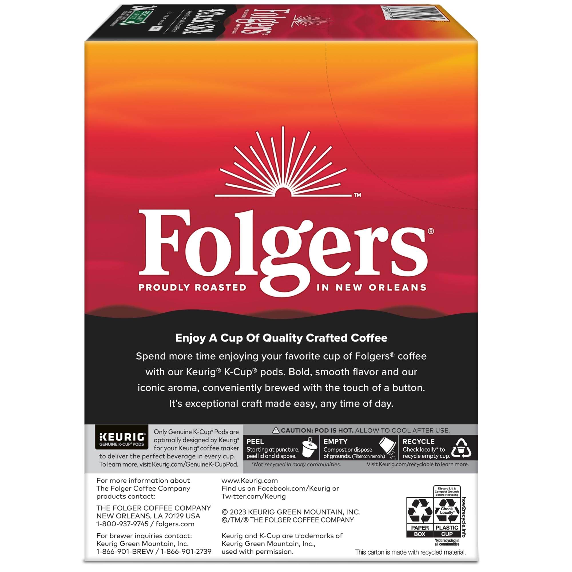 Folgers pods stored in cupboard demonstrating pantry-ready bulk convenience