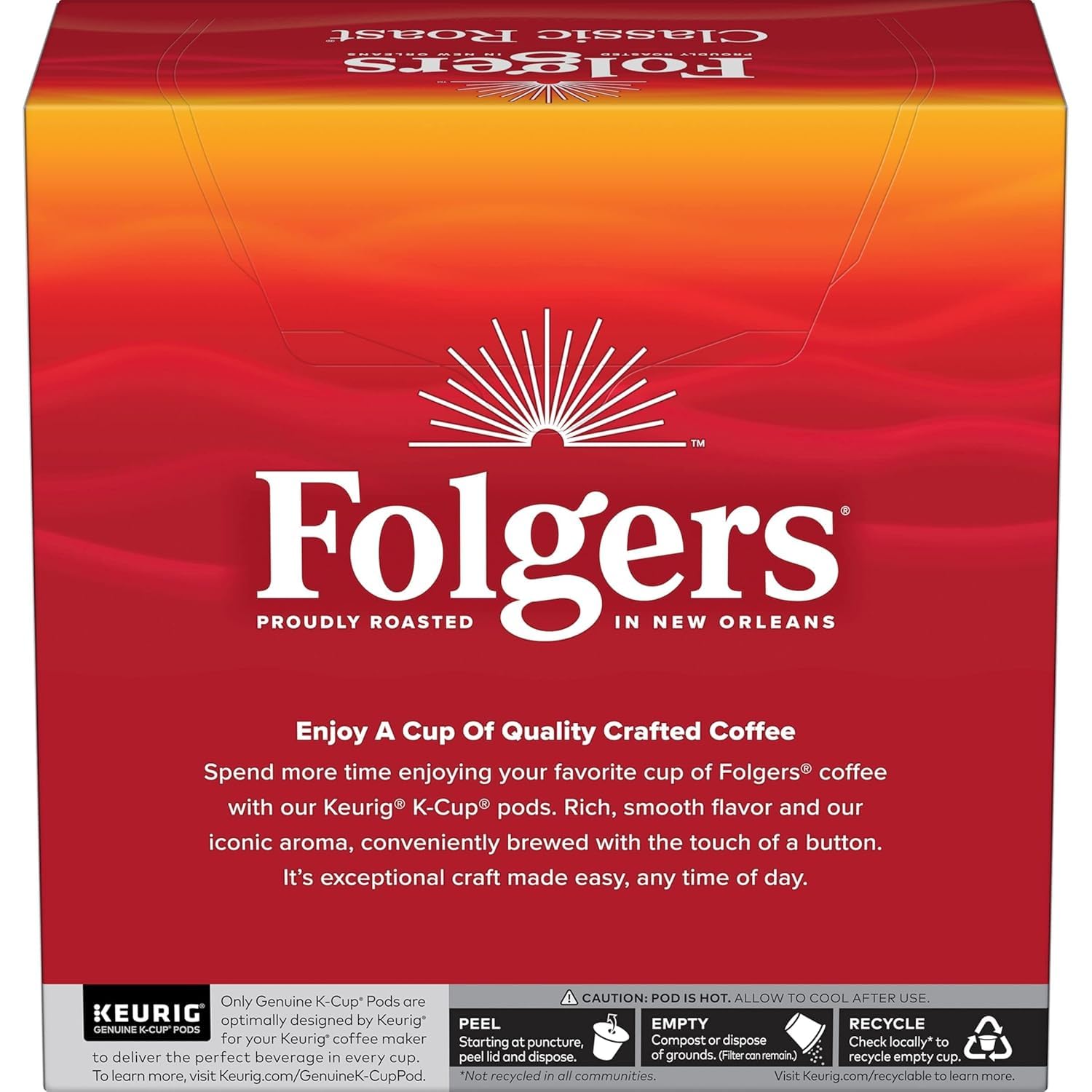 Folgers pod in hand for size comparison and one-touch portion control