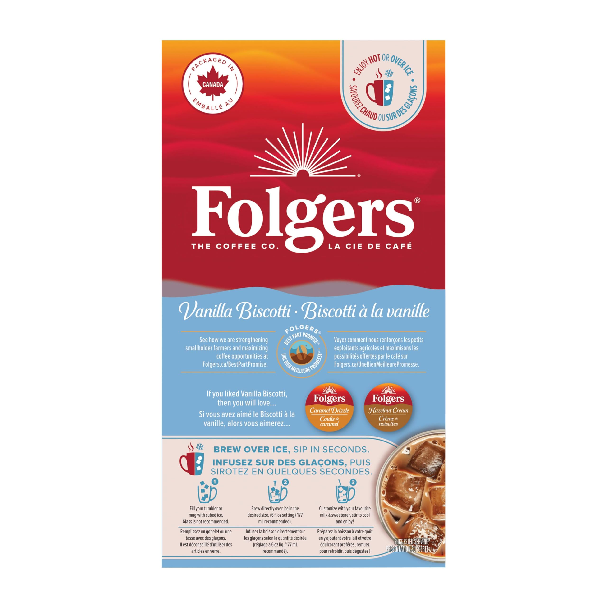 Array of Folgers Vanilla Biscotti pods highlighting easy portion control