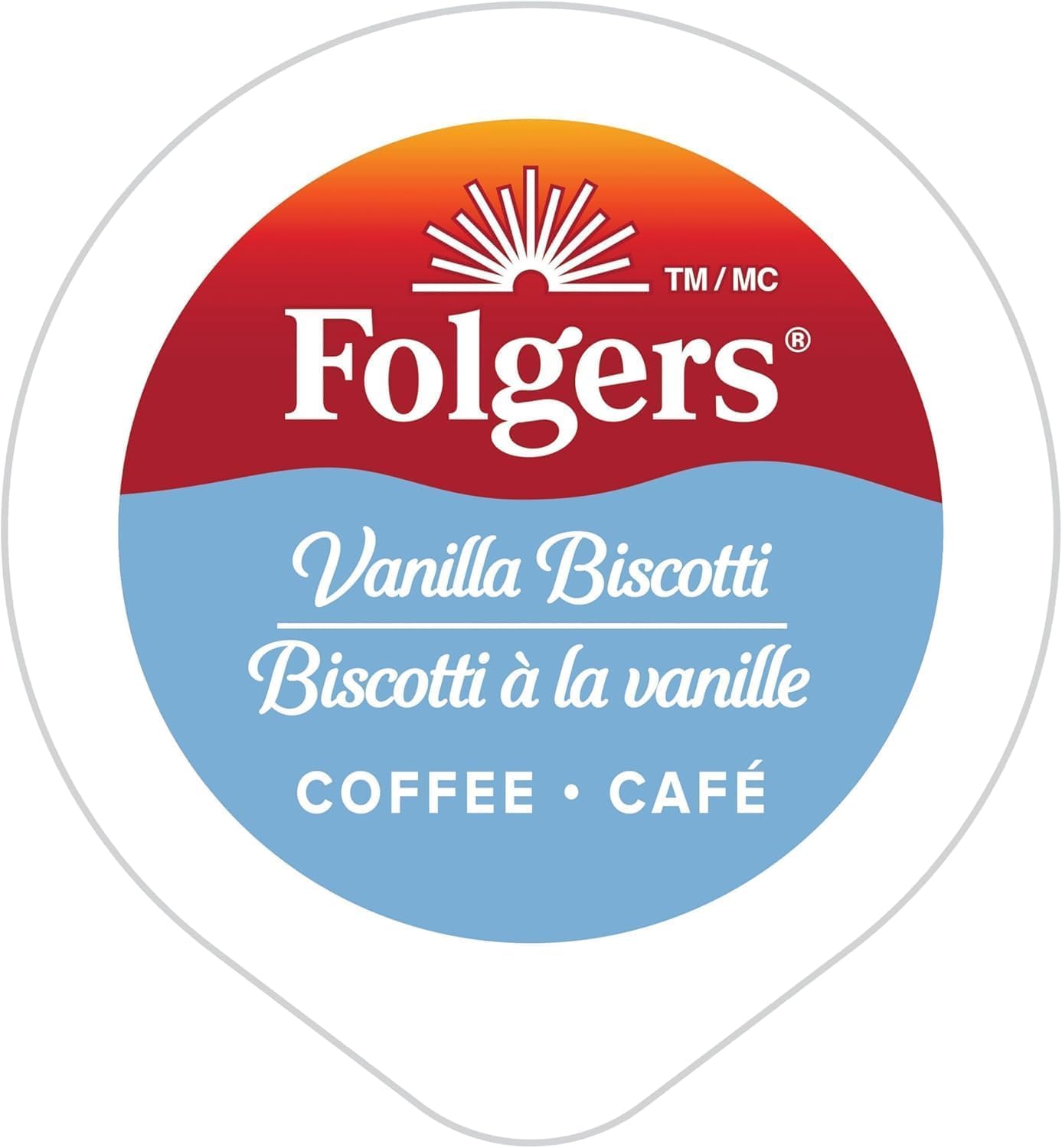 Hand holding Folgers K-Cup near cup for scale, illustrating compact convenience
