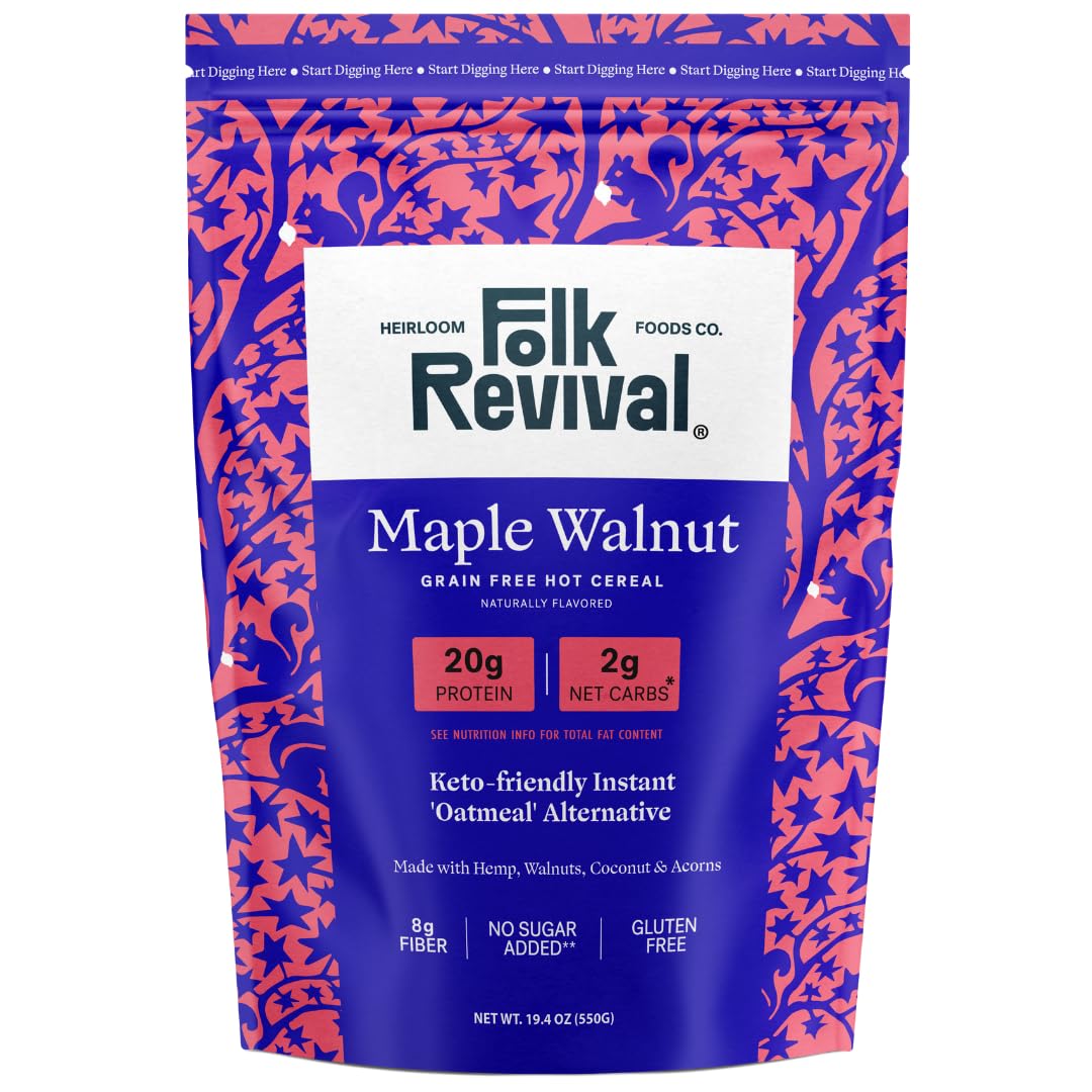 Folk Revival front pouch showing maple walnut keto instant oatmeal benefits