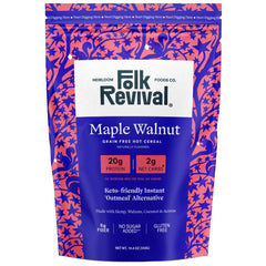 Folk Revival front pouch showing maple walnut keto instant oatmeal benefits
