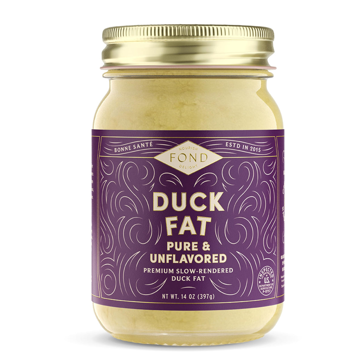 FOND jar front view showing branding and 14oz jar for pantry convenience