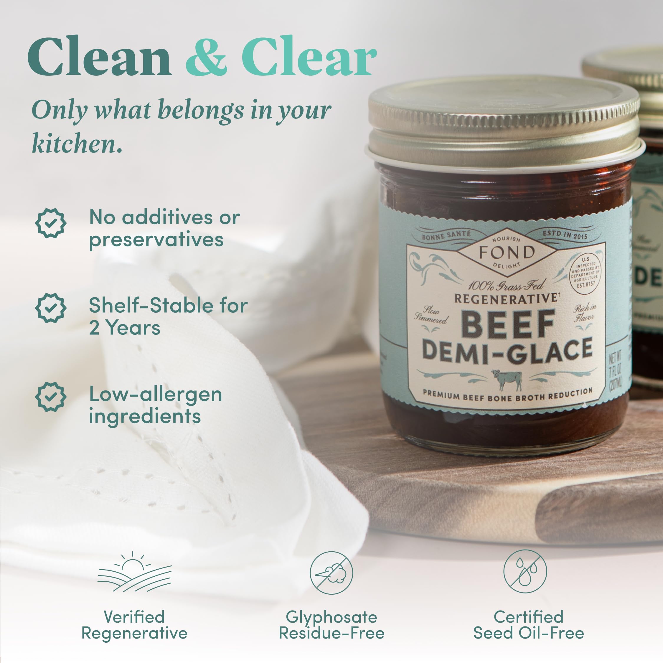 FOND label close-up highlighting regenerative grass-fed beef sourcing