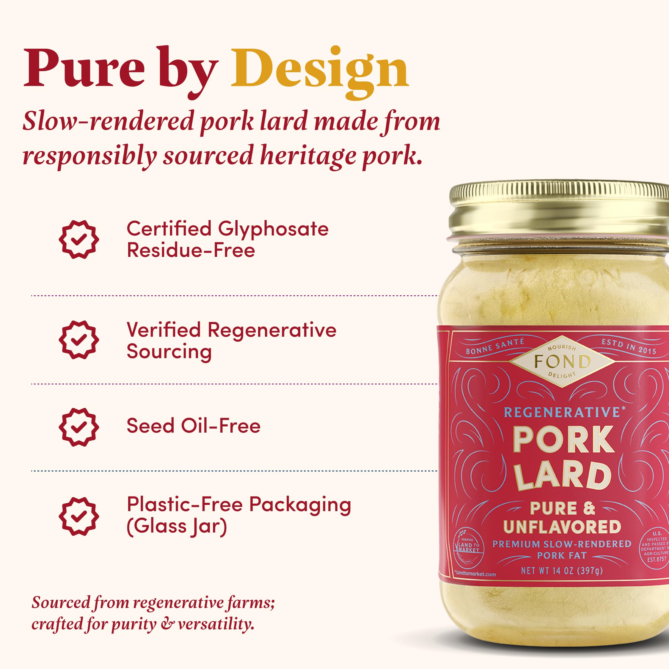 FOND spoon scooping creamy leaf lard, showing smooth texture for easy baking