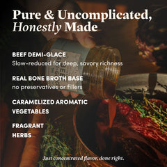 FOND demi glace used as a glossy pan sauce over a cooked steak