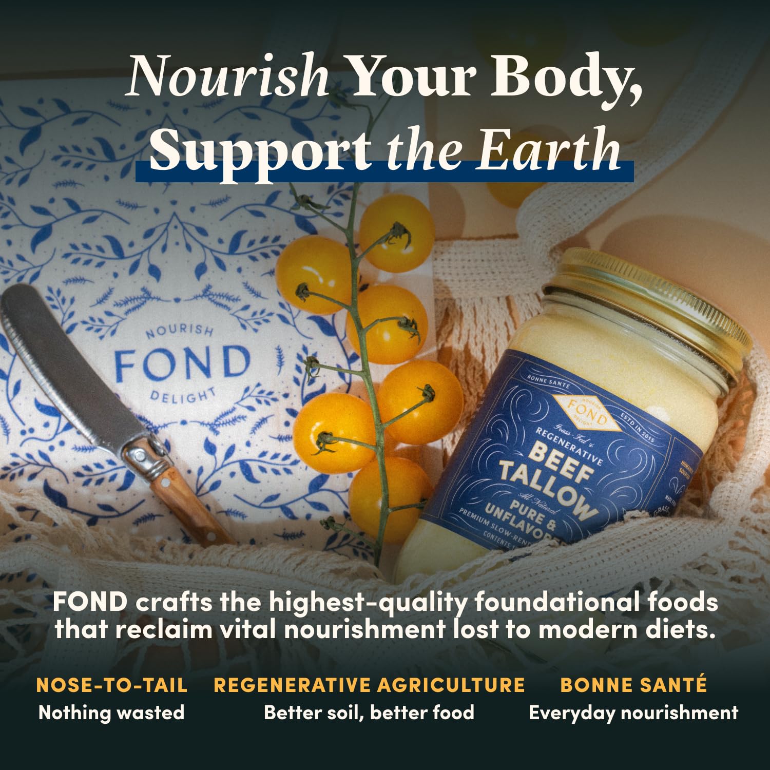 FOND spoon melting tallow over low heat offering easy meltability