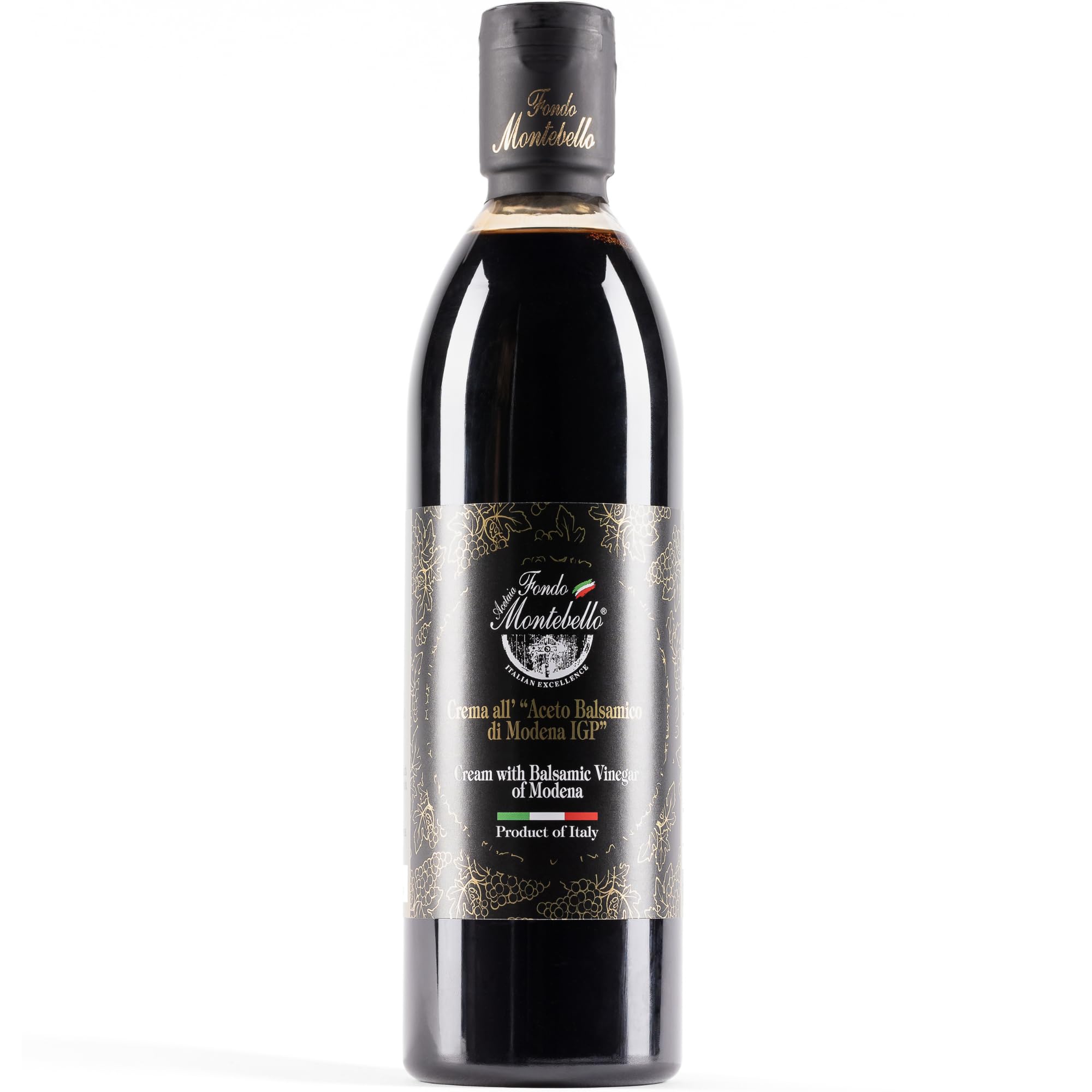 FONDO MONTEBELLO front bottle image showing elegant pack and benefit of authentic Italian glaze