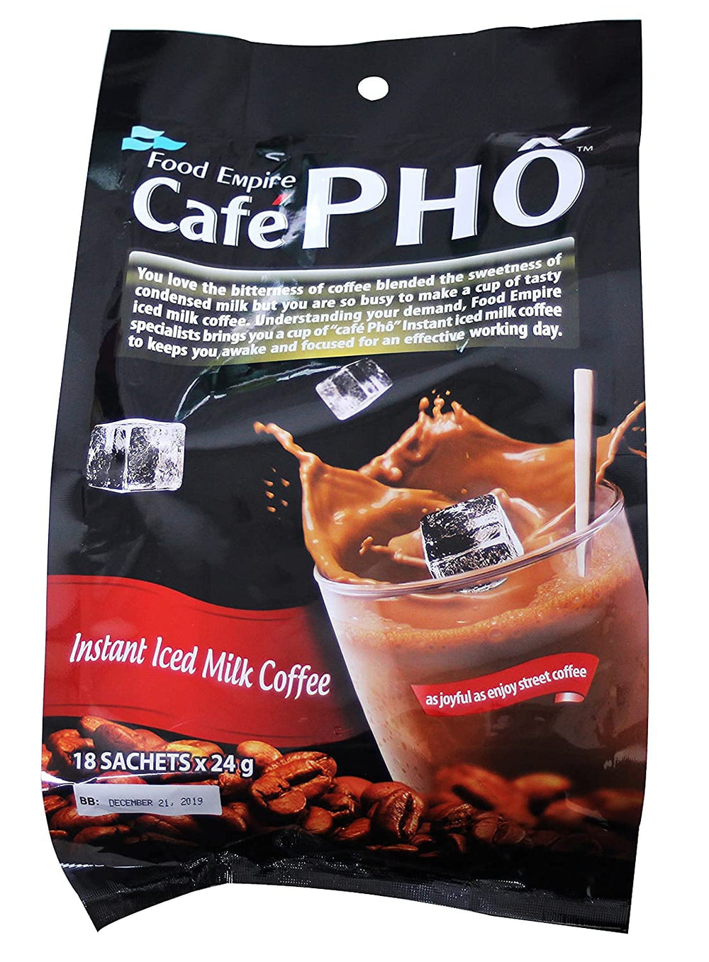 FOOD EMPIRE CAFÉ PHO sachet beside ruler showing single-serve size convenience