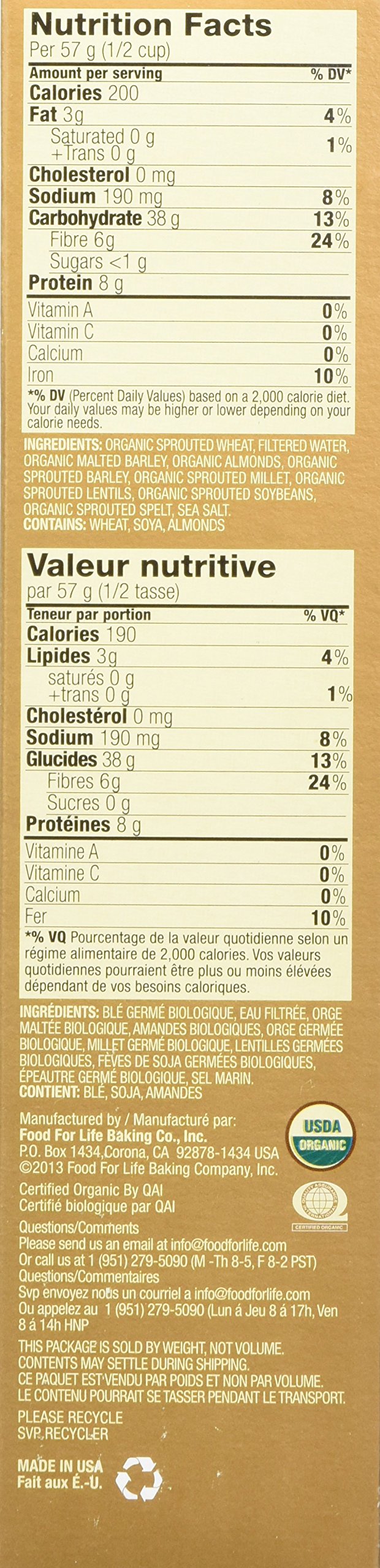 Food for Life cereal beside measuring cup showing 16 ounce scale and portion
