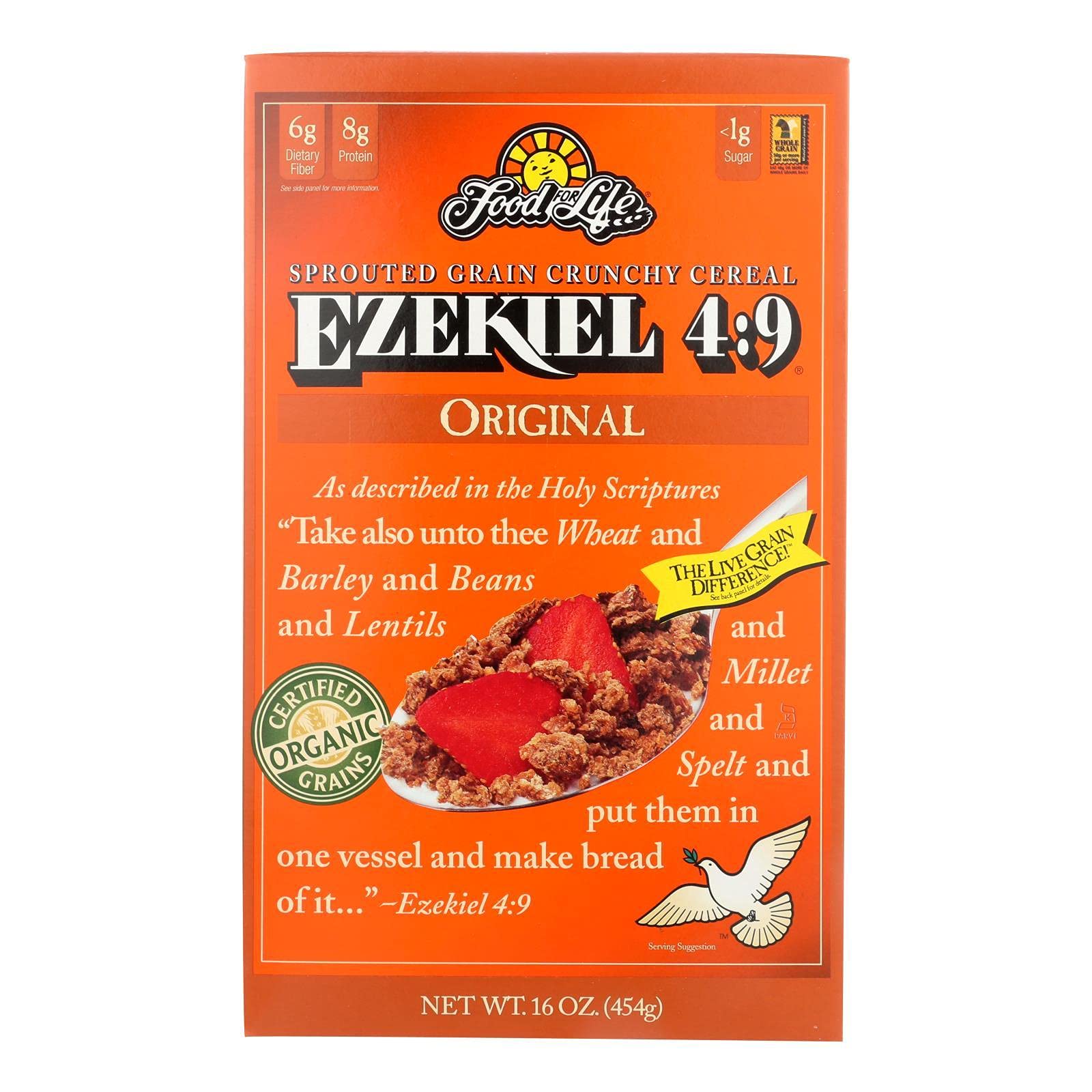 Food for Life front box view showing organic Ezekiel cereal for easy identification and stocking