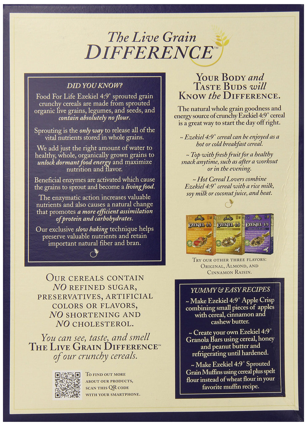 Food for Life cereal texture close-up highlighting crunchy sprouted grains and fiber benefit