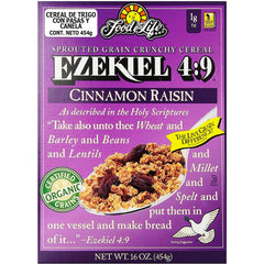 Food for Life front pack showing cinnamon raisin cereal and organic sprouted grains benefit