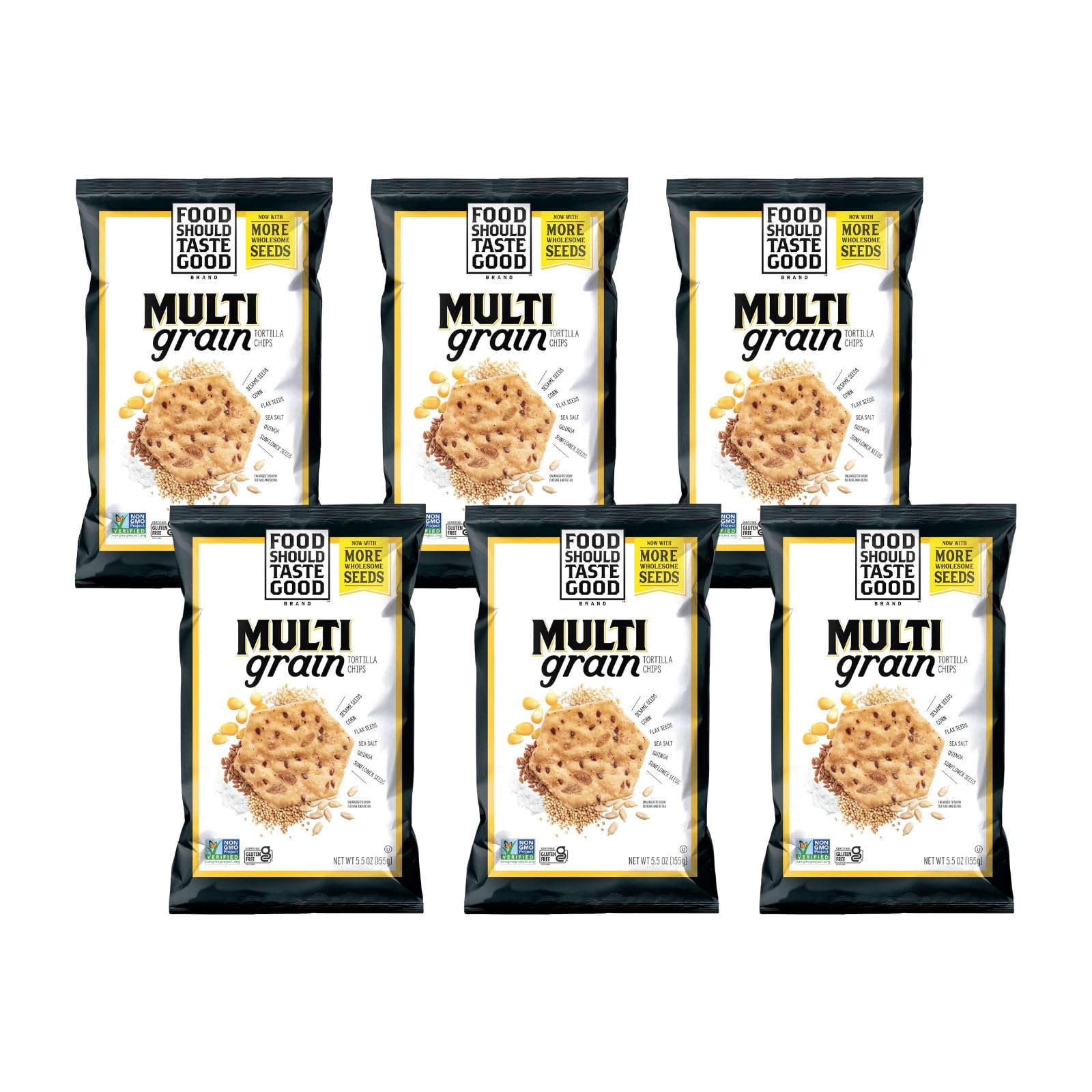 Food Should Taste Good front packaging showing seed-studded chip benefits
