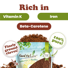 Food to Live clove powder dusted on baked goods enhancing warm spice flavor in desserts