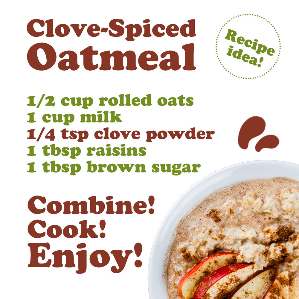 Food to Live clove powder in kitchen scene suggesting versatile use in drinks and cooking