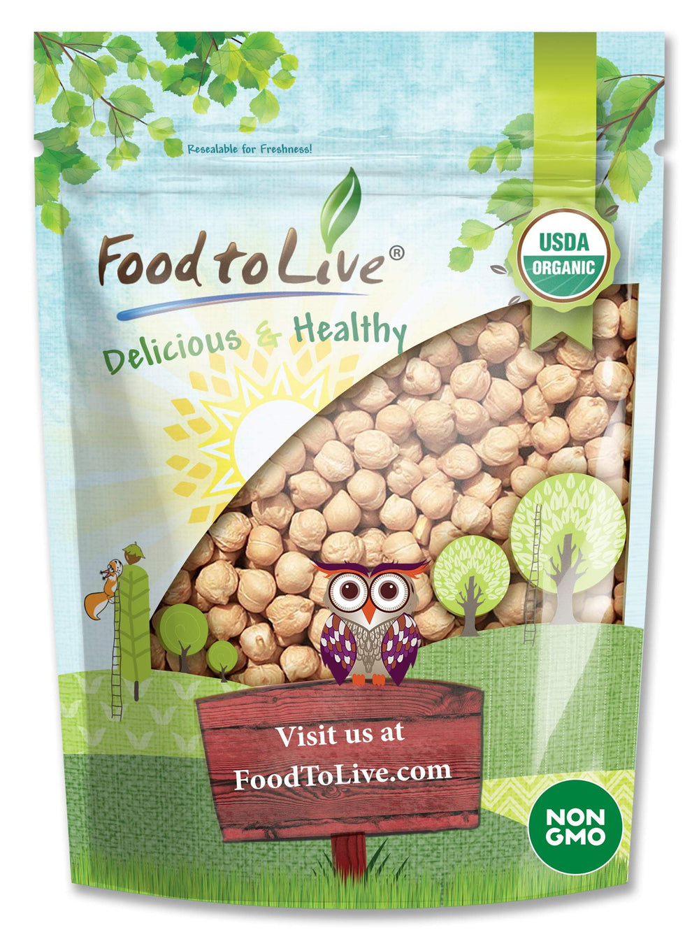 Food to Live front packaging showing 1 lb bag with clear label and organic claim benefit