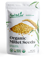 Food to Live front packaging showing 1 lb organic millet and clear label benefits