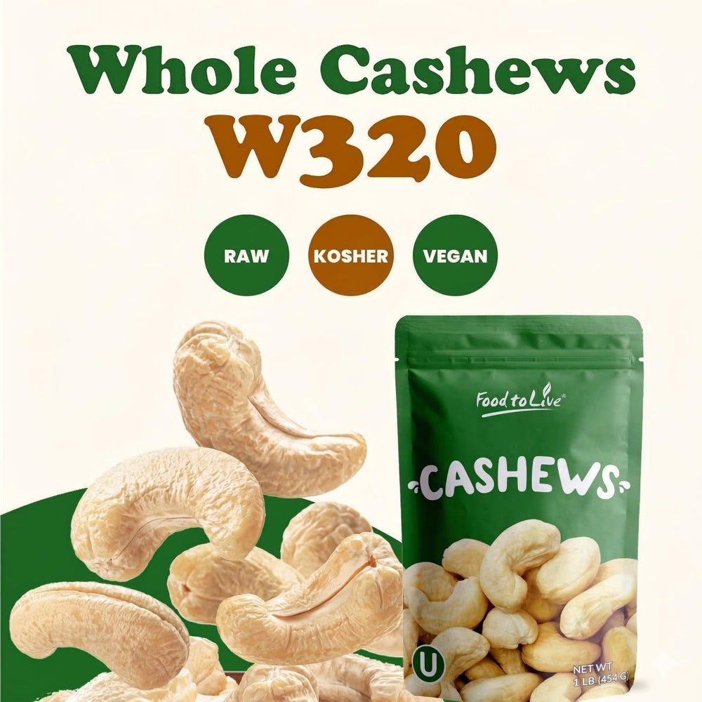 Food to Live open bag of unsalted cashews ready for use and storage