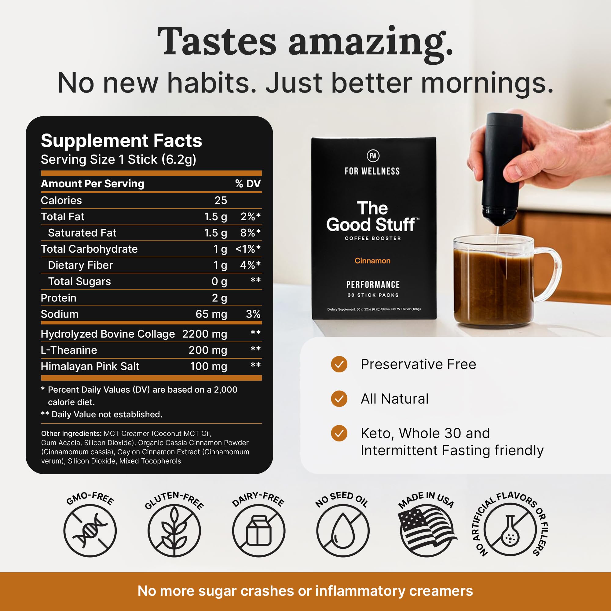 For Wellness single-serve packet beside coffee for on-the-go energy support