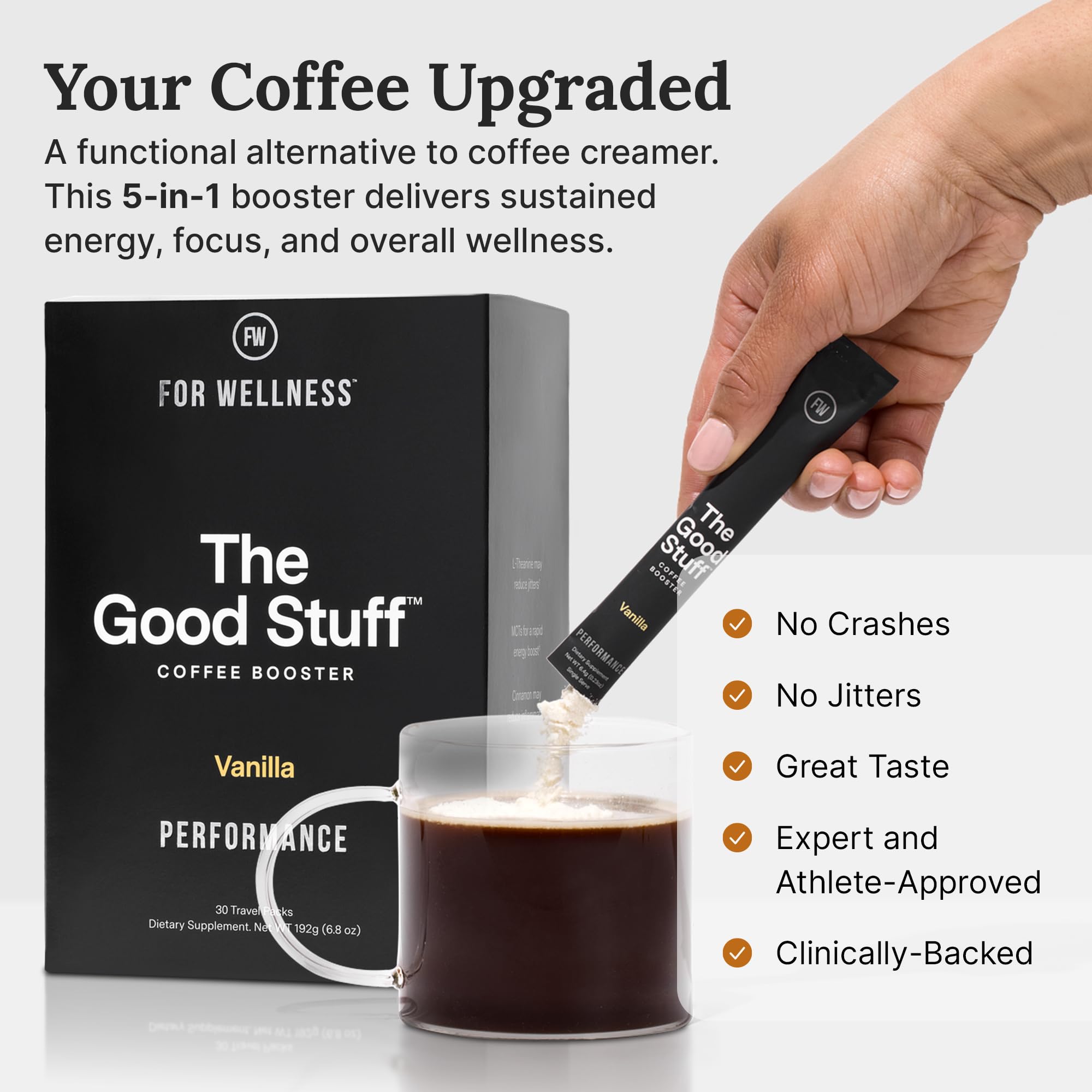 For Wellness individual stick opened with powder ready to mix for portable energy