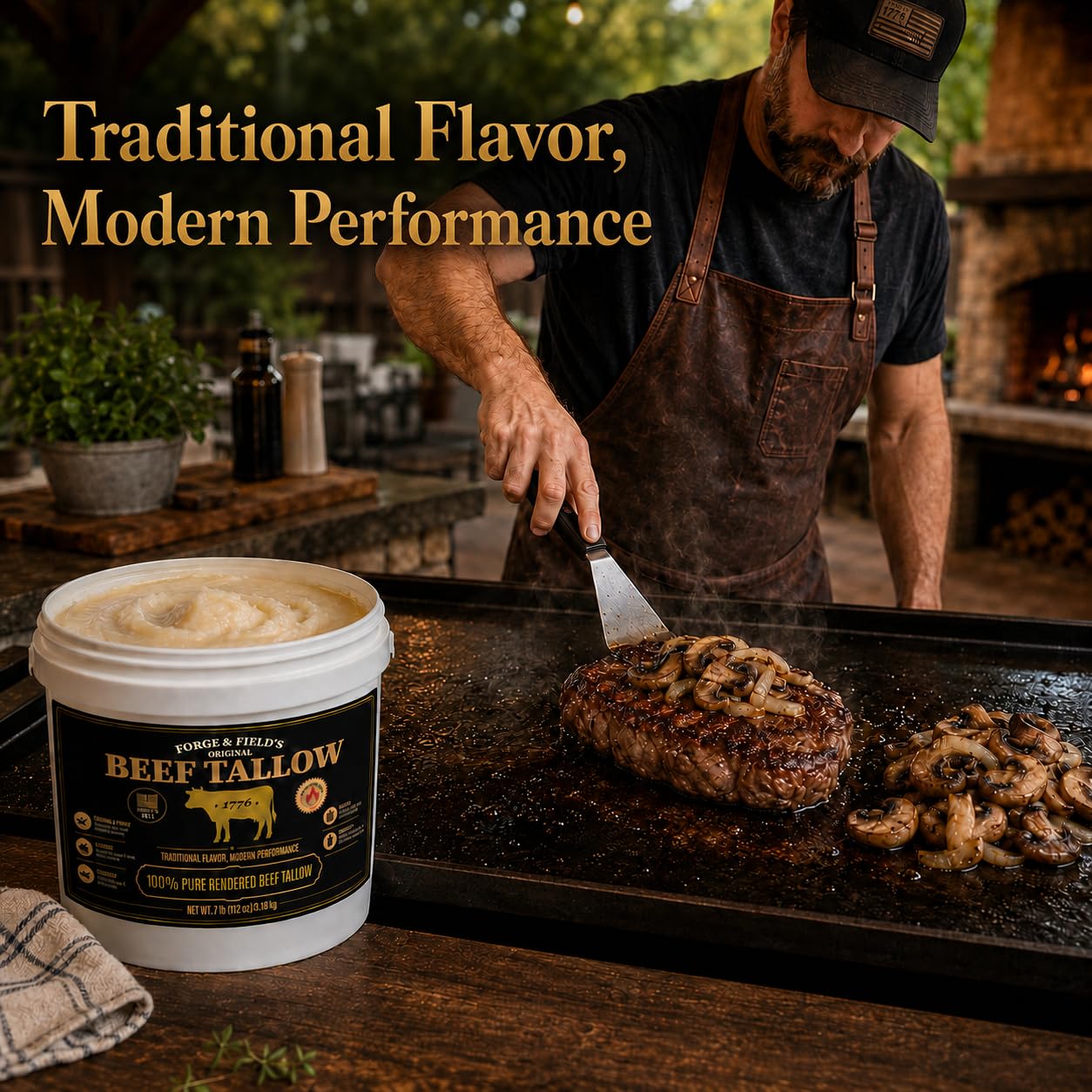 Forge & Field's kitchen scene with tallow on counter ready for weekly meal prep