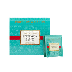 Fortnum & Mason sealed box front showing 50 tea bags and packaging benefit