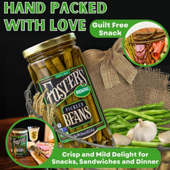 Foster's close-up of crisp green beans highlighting crunchy texture and tangy flavor