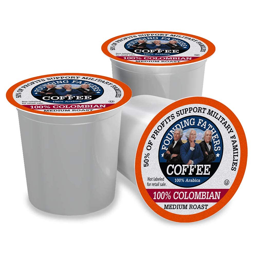 Founding Fathers brewed coffee pouring from machine showing rich color and quick preparation