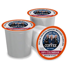 Founding Fathers brewed coffee pouring from machine showing rich color and quick preparation