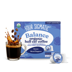 Four Sigmatic front box showing adaptogen coffee pods and benefits
