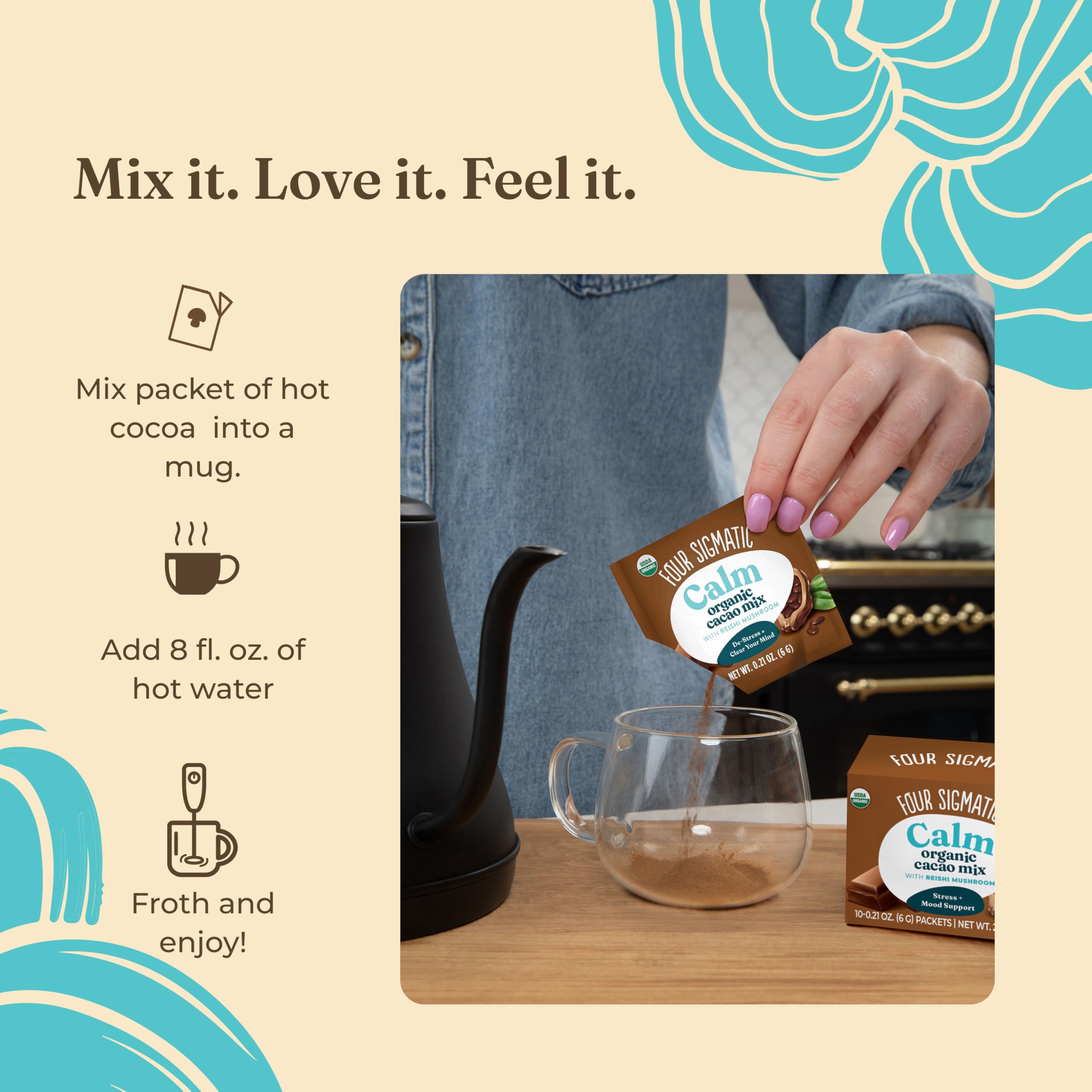 Four Sigmatic cacao mix being stirred into batter for versatile baking use