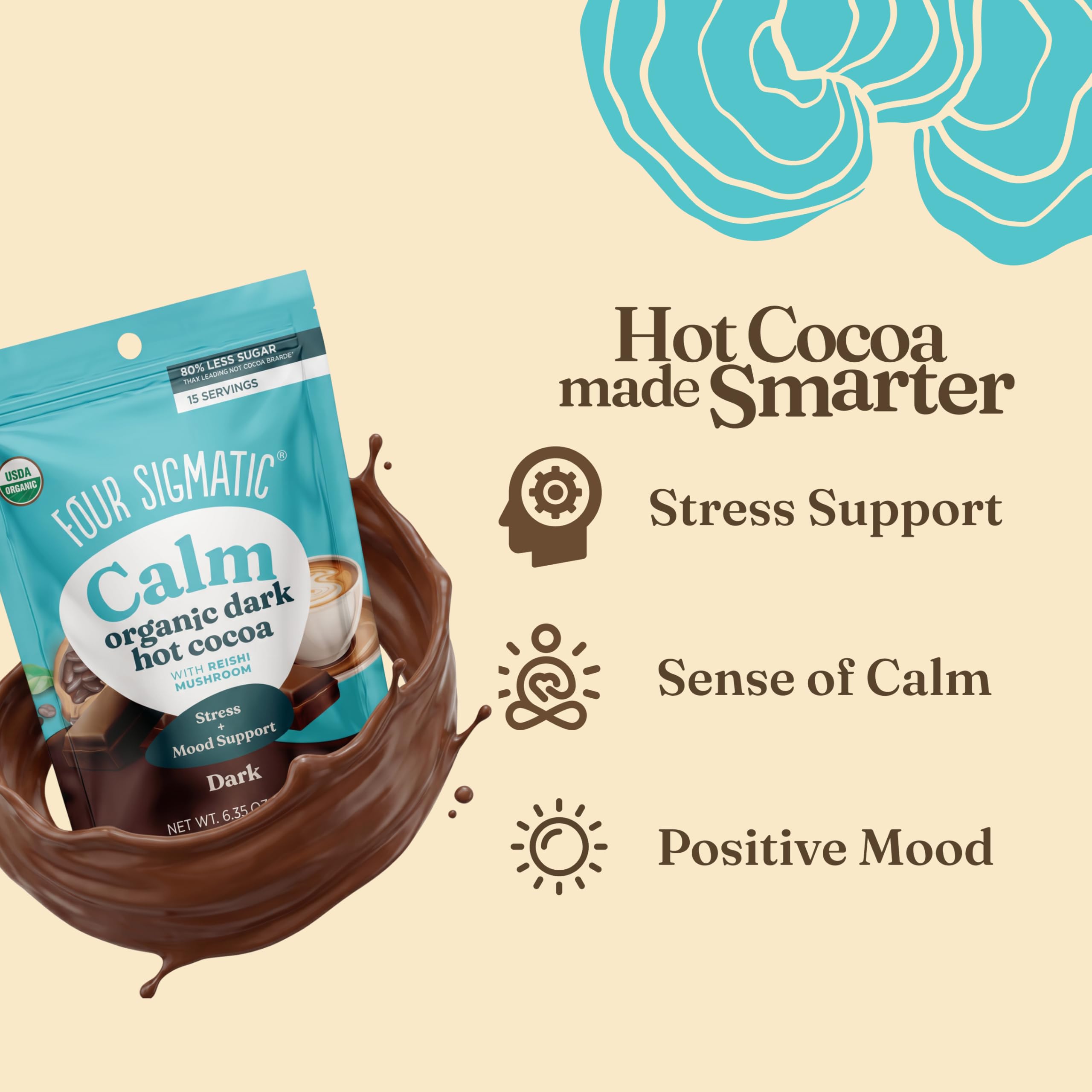 Four Sigmatic open tin revealing dark cocoa powder with creamy coconut base for smoothness