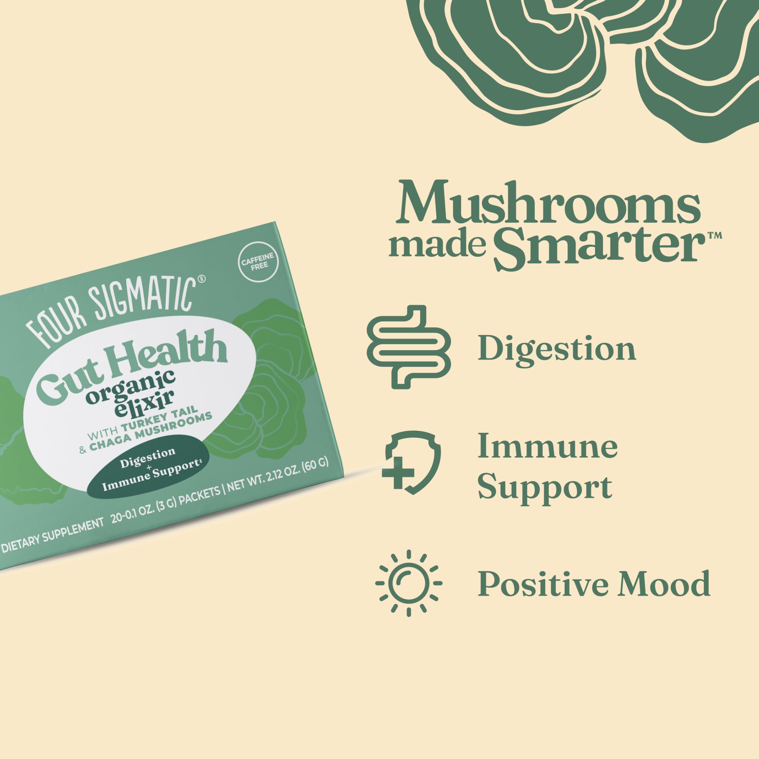 Four Sigmatic powder texture close-up highlighting fine, mixable powder