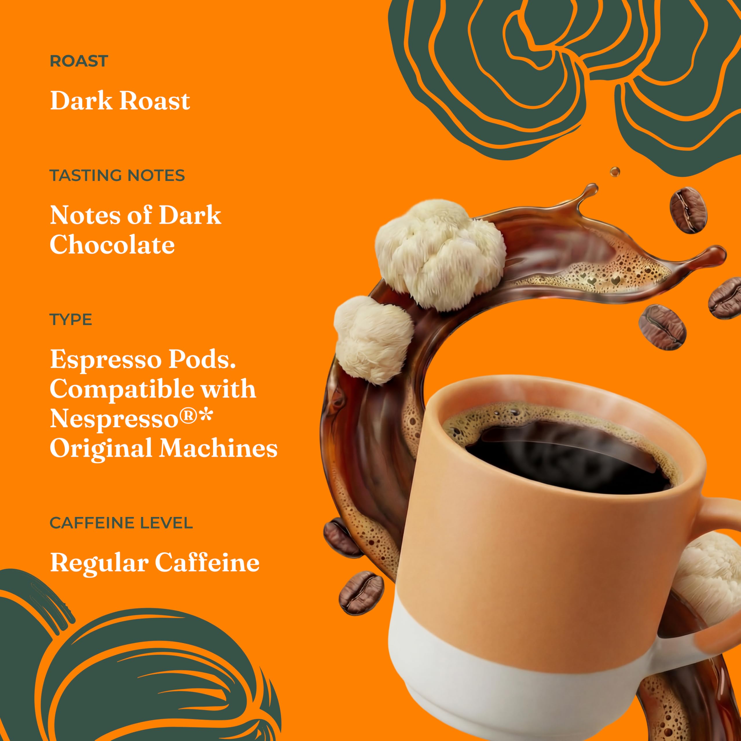 Four Sigmatic espresso shot being poured from a Nespresso machine illustrating rich crema and focus-friendly boost